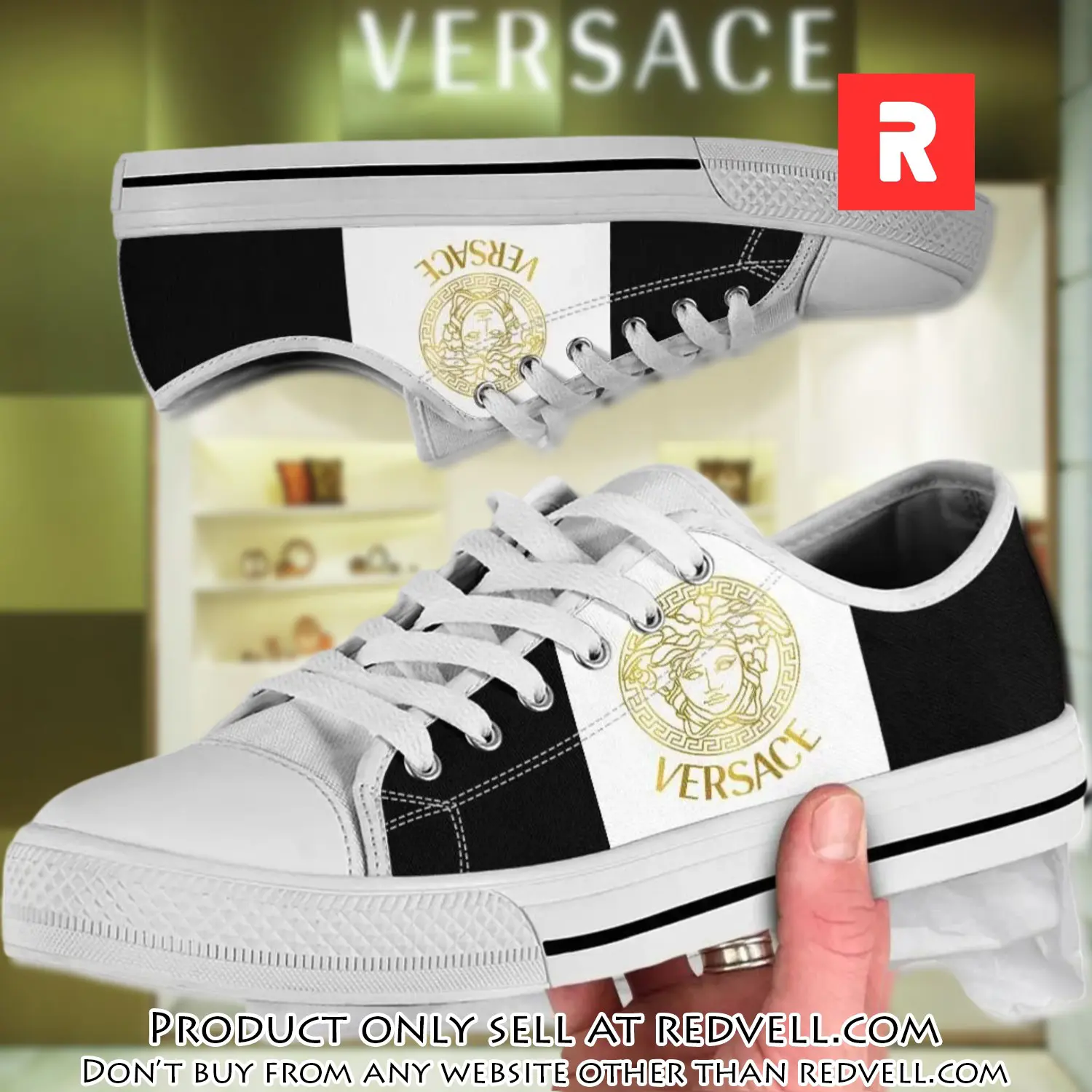 Versace logo black white low top canvas shoes luxury brand gifts for men women rv4507062